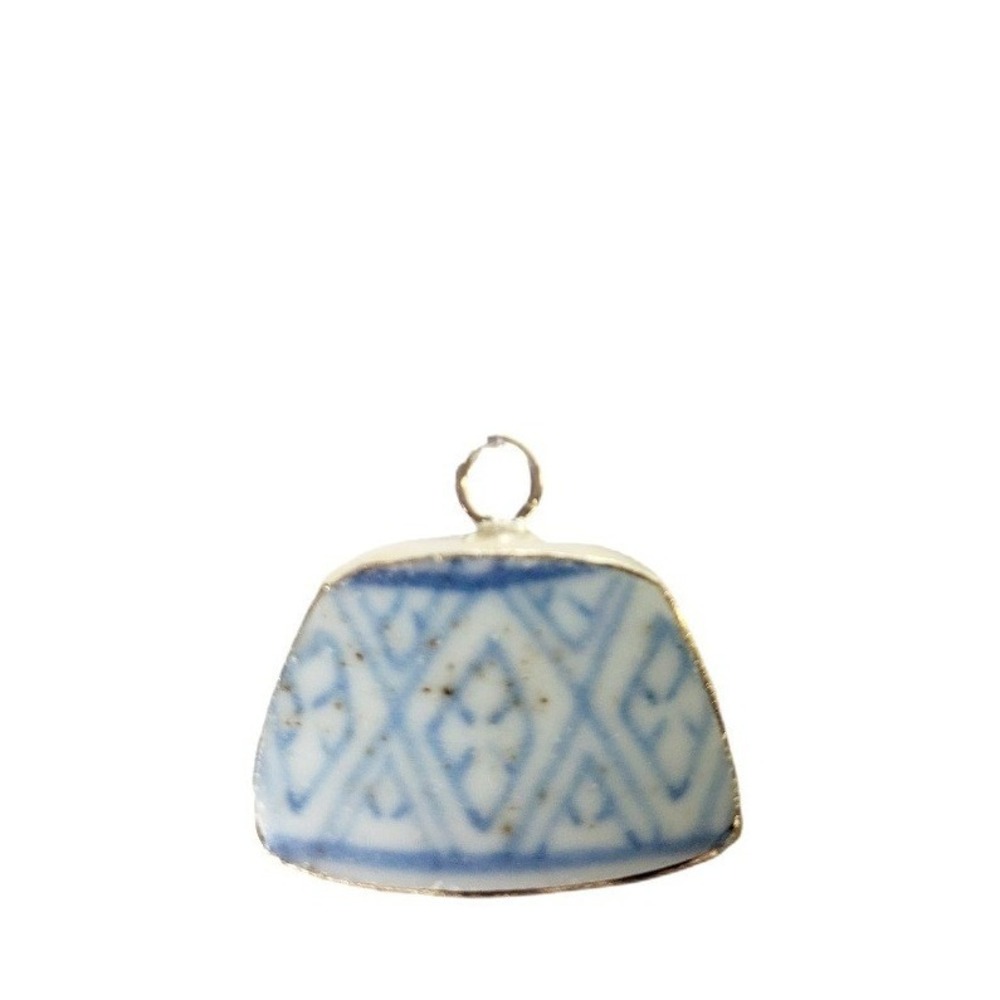 Ming China Plate Charm Vintage Blue White Porcelain Mini Pottery Shard Pendant‎